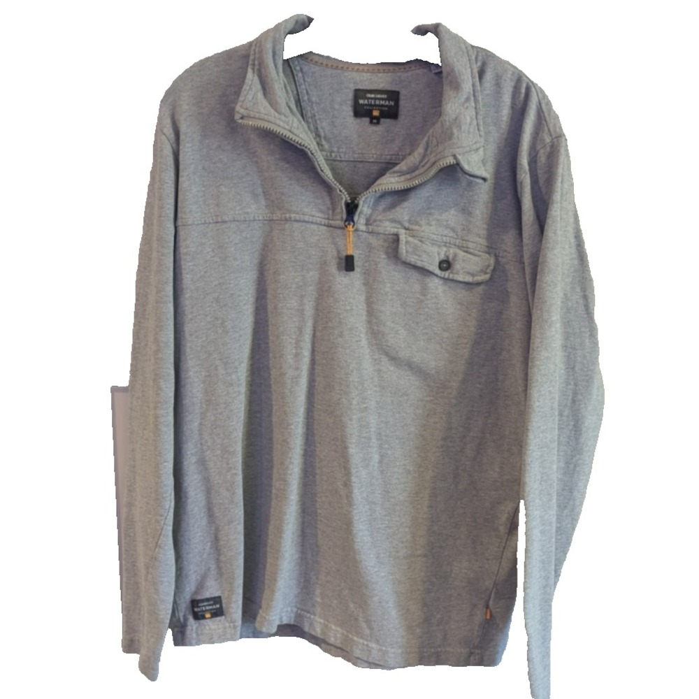 Quiksilver Waterman Mens 1/4‎ Zip Pullover Pocket Long Sleeve Grey Medium Surf